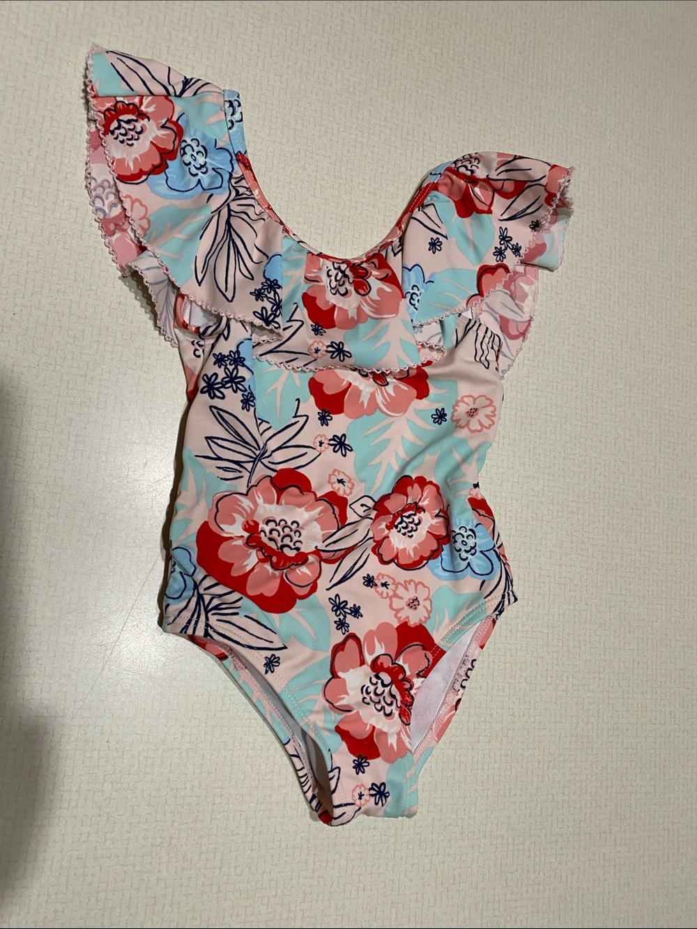 Janie and Jack Pink, Red & Aqua Floral One-Piece Swimsuit